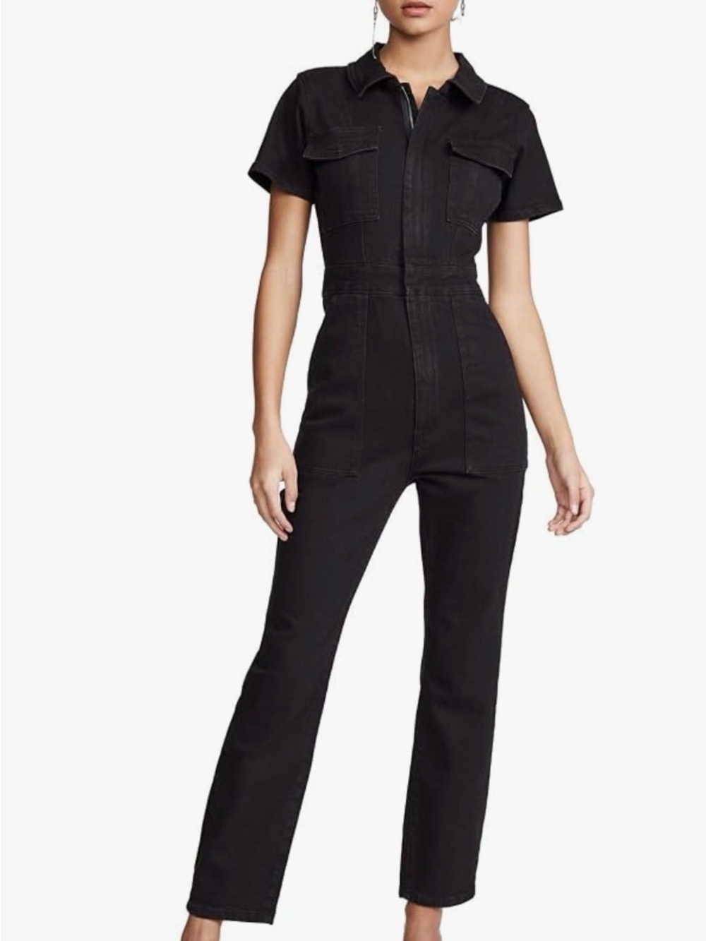 Good American Black Short-Sleeve Utility Jumpsuit